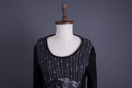 Elisa Cavaletti Sono Italiano Black Knit Mesh Long Sleeve Shift Dress SzM - Picture 2 of 11