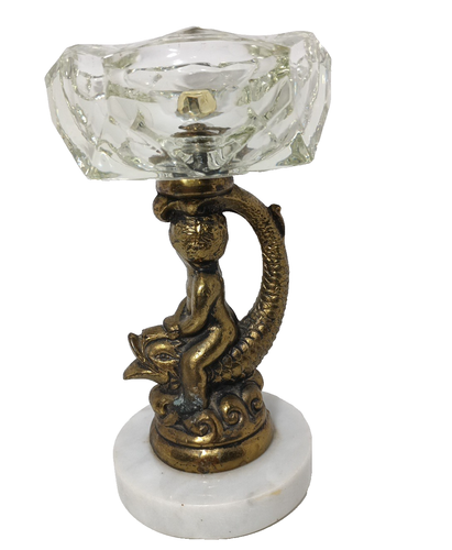 Cenicero de vidrio MCM de metal para montar peces koi base de mármol Hollywood Regency - Imagen 2 de 8