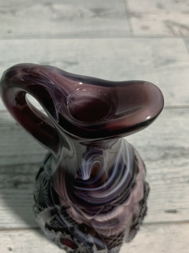 Vtg. Imperial Glass Purple Slag Pitcher Apothecary Bottle With Stopper UV Glow - Picture 10 of 14