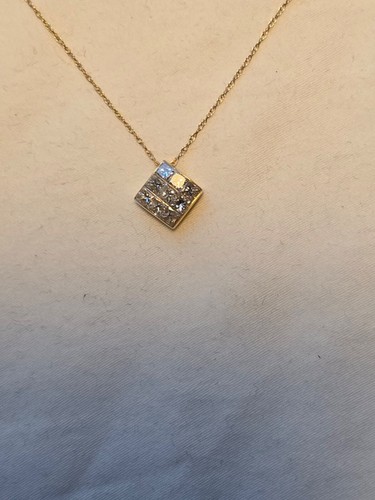 14K Yellow Gold Invisible Set 1.0+/- TCW Princess Diamond Pendant Chain 14kt 3D - Picture 5 of 11