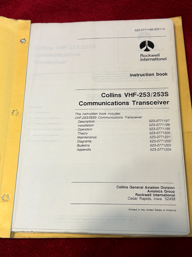 COLLINS VHF 253/253S COMM TRANSCEIVER INSTRUCTION BOOK - Picture 1 of 9