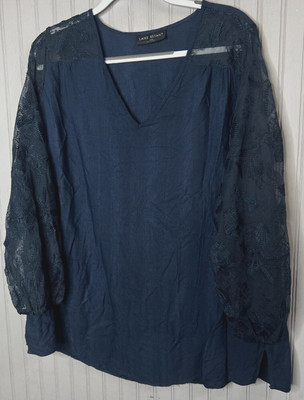 Lane Bryant Womens TOP 18 20 Boho Coastal Sheer Floral Lace Sleeves V-Neck NEW