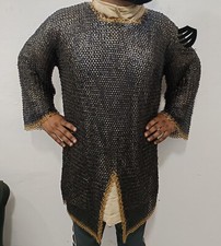 Medieval Chainmail Shirt 9mm Steel Flat Ring Riveted Black Color Chainmail Shirt