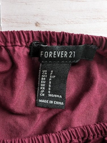 Forever 21 Small Off Shoulder Aubergine Layered Sleeve Boho Cropped Red Blouse - Picture 2 of 8