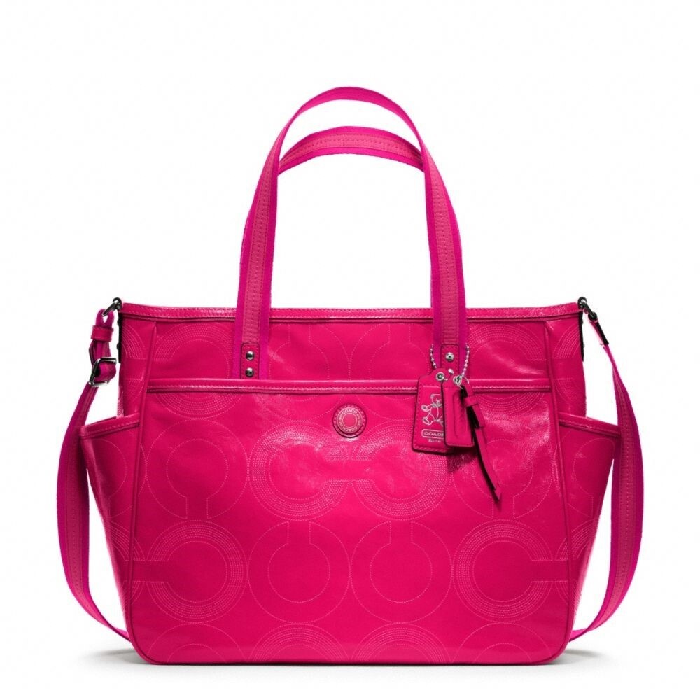 Coach Baby Diaper Pink Ruby Stitched Patent Leather Tote
