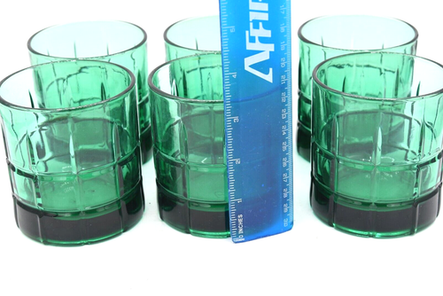 Vintage Anchor Hocking Green Tartan Plaid Rocks Short Glasses Barware 12 Emerald - Picture 3 of 4