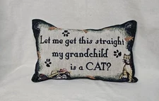 "Let Me Get This Straight My Grandchild Is A Cat?  Tapestry Pillow 9x12