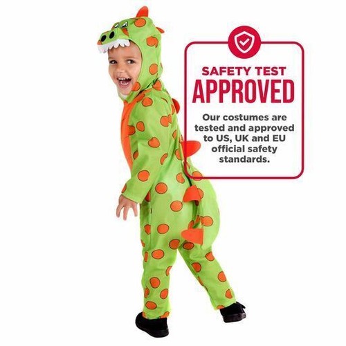Toddler Dinosaur Costume 1 - 4 yr Boys Girls Kids Green Dino All in One Jumpsuit - Picture 3 of 4