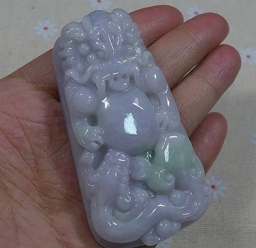 Vintage Natural Type A Lavender Jadeite Jade Big Dragon Pendant - Picture 3 of 8