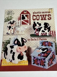 ASN Cows Shelf Sitter Recipe Holder Tissue Box Plastic Canvas Pattern 3096