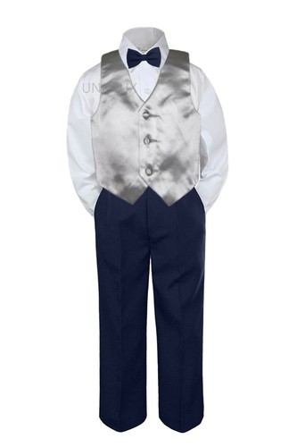 23 Color Vest Boy Baby Toddler Formal Tuxedo Suit 4pc Navy Bow Tie Pants sz S-7 - Picture 22 of 25