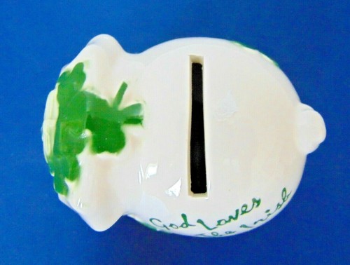 Vintage LEFTON Ceramic "God Loves The Irish" Piggy Bank 2.5" High - Imagen 5 de 8