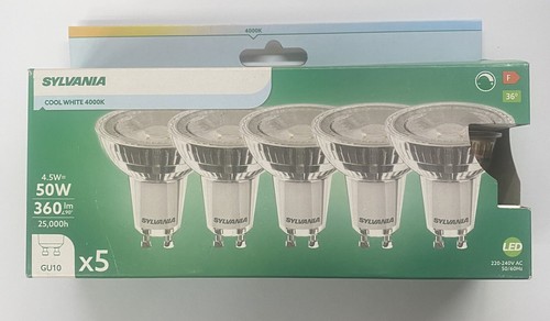 5x 4,5W GU10 LED GLÜHBIRNEN SYLVANIA COOL WEISS DIMMBAR GLAS DEKO RETRO - Bild 1 von 6