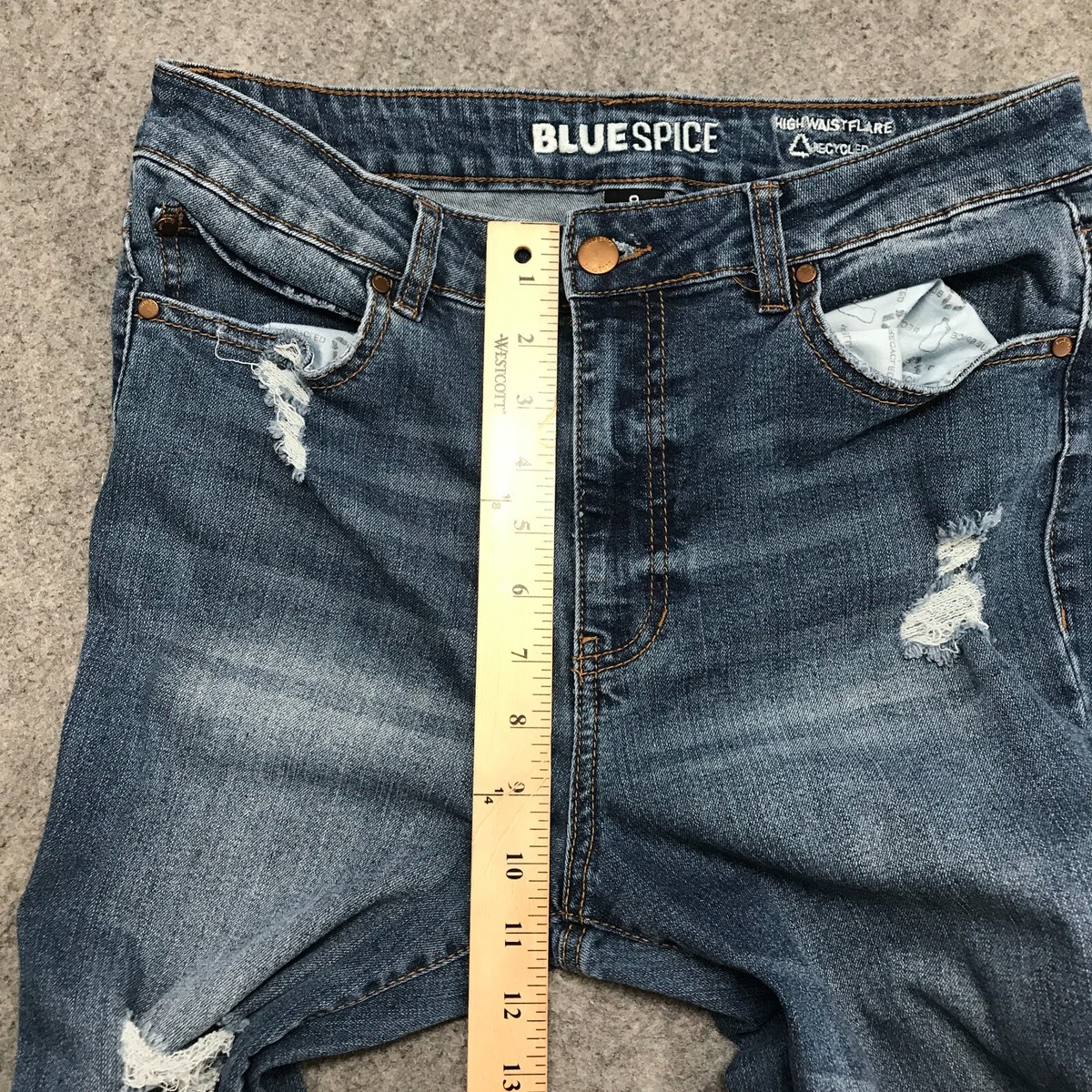 Blue Spice Jeans Juniors Size 9 Destroyed Recycled High Waist Flare Cut Off eBay