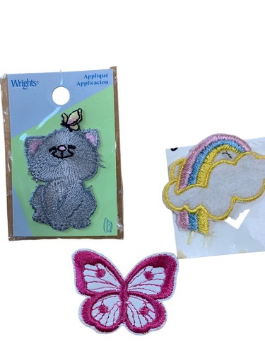 3 Appliques Kitten Butterfly Rainbow Cloud Cat Patch Iron On Sew On - Picture 5 of 5