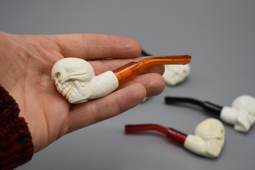 Totenkopf Figur Mini Pfeife für ein paar Züge Block Meerschaum - NEU Handarbeit Schnupperpfeife - Bild 10 von 12