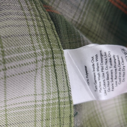 Eddie Bauer Flannel Shirt Mens XL Green Orange Plaid 100% Polyester Button Up - Picture 7 of 10