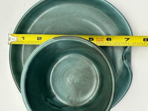 Art Studio Stoneware Pottery Plate Soup Cereal Bowl Connected Signed Glazed - Picture 14 of 15