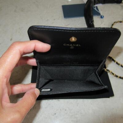 Chanel Black Lambskin GOLD CC Mini Card Holder Wallet on Chain WOC