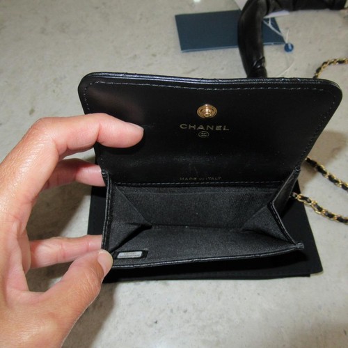 Chanel Black Lambskin GOLD CC Mini Card Holder Wallet on Chain WOC Bag - Picture 14 of 24