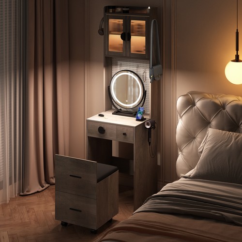 Small Vanity Desk with Mirror and LED Lights, Makeup Table - Picture 5 of 15