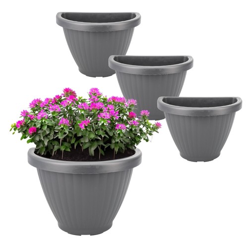 4x Blumentopf Wand Blumen Topf Montage Vase Pflanzen Halterung 30 cm Grau - Bild 7 von 7