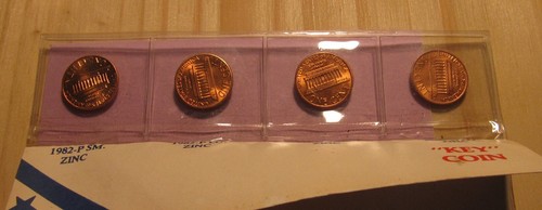 1982 PD Copper/Zinc 7 Coin Lincoln Cent Penny - BU Condition / S & Stripes- 56SU - Picture 5 of 5