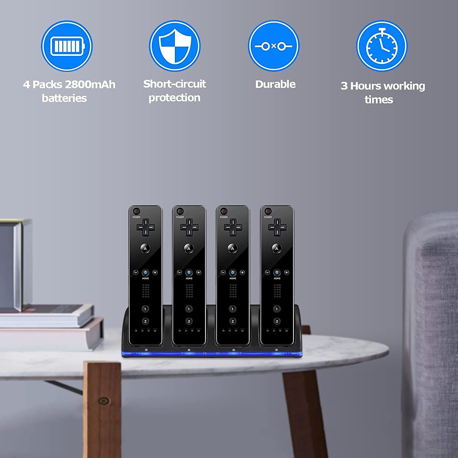 Für Nintendo Wii Controller Ladestation Ladegerät+4 Fernbedienung