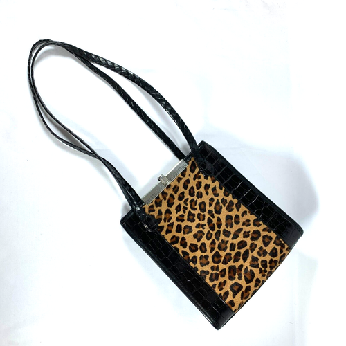 Vintage Brighton Leopard Fur Purse Shoulder Bag Black Leather Alligator 030711 - Picture 21 of 21