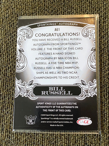 BILL RUSSELL 2020 Sport Kings Volume 2 Auto Signed - Picture 4 of 4