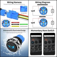 DaierTek 12V Marine Horn Button - 16MM Momentary Push Button Switch ~ blue