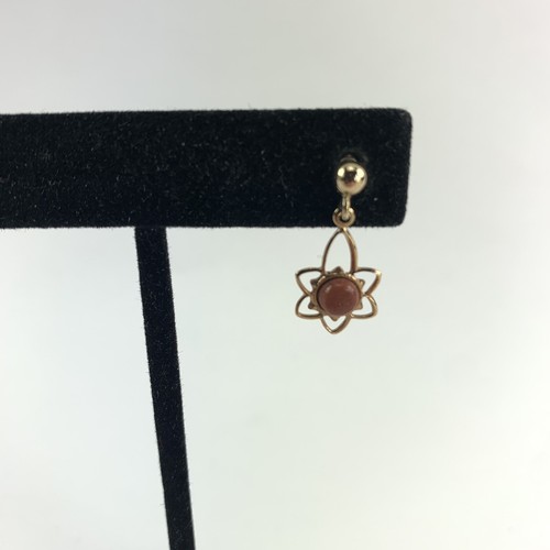 Vintage Gold Tone Tiger Eye Post Dangle Earrings 80s - Picture 2 of 5