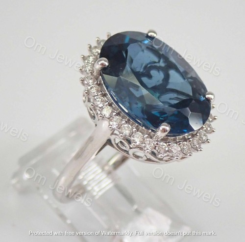 4Ct Oval Cut London Blue Topaz Diamond Halo Engagement Ring 14K White Gold Over - Picture 2 of 6