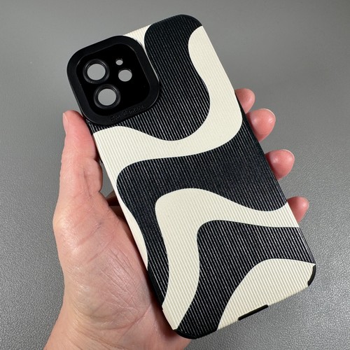 Case designed for iPhone 12: Black & White Abstract Art | Textured Grooves - Picture 2 of 14