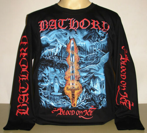 T-shirt à manches longues Bathory Blood On Ice taille S M L XL 2XL 3XL bracelet en métal noir - Photo 1 sur 2