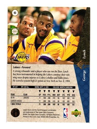 1994-95 SP #93 George Lynch Los Angeles Lakers - Picture 2 of 2