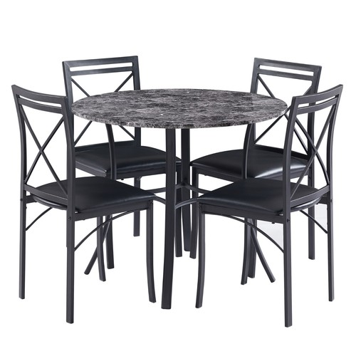 5 Pcs Dining Table Set for Kitchen Marble Grain Table Top Dinette w/Storage Rack - Picture 15 of 36
