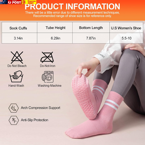 6 Pairs Pilates Grip Socks for Women, Reformer Pilates Socks|Yoga Socks with Gri - Picture 7 of 7