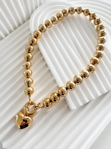 Givenchy Vintage Necklace Pearl Chain Shiny Gold Tone Heart Closure Charm - Picture 9 of 9