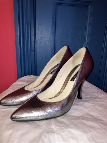 SALE ⭐️ Lulu Guinness Designer Leather Silver Court Shoes Heels Sz 6 EU39 - Picture 6 of 11