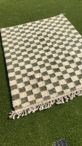 Custom Checkered Moroccan Handmade 100% Wool Beni Ourain Rug Ivory Solid Cream - Video 1 of 1