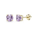 5mm Round-Cut Solitaire Stud Earrings Yellow Gold Flash Sterling Silver Amethyst