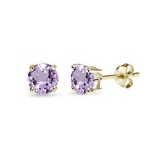 Yellow Gold Flash Sterling Silver Amethyst 5mm Round-Cut Solitaire Stud Earrings