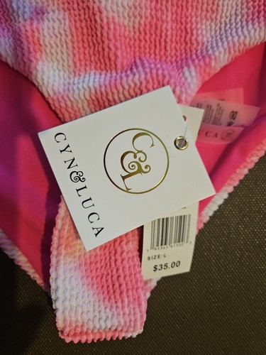 Large Woman’s Cyn & Luca Two Piece Bikini Set NWT Hot Pink White Tie Died NWT 75 - Picture 8 of 9