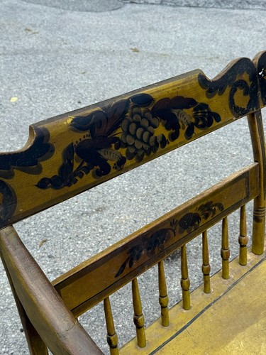 Antique Pa paint decorated plank seat settee deacons bench folk art yellow 1850 - Picture 6 of 24