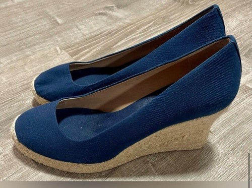 J. Crew Navy Blue Wedge Canvas Espadrille Heels Size 10 - Picture 6 of 8
