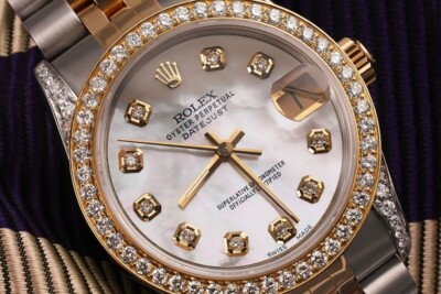 Rolex Datejust 31 mm White Mother Of Pearl Diamond Dial Two Tone Diamond Watch