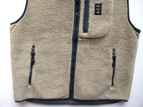 Herren Sherpa Weste durchgehender Reißverschluss Taschen beige 90er Vintage Abercrombie Fitch Größe XL - Bild 3 von 10