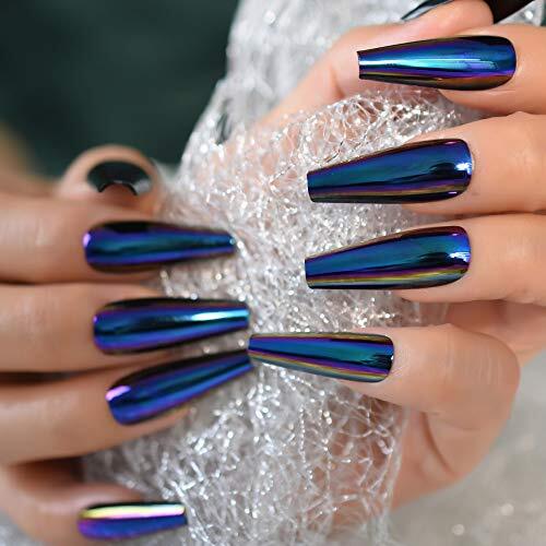 Chrome Diamond Blue Press On Fingernails Coffin Metallic Diamond blue holo - Picture 7 of 7