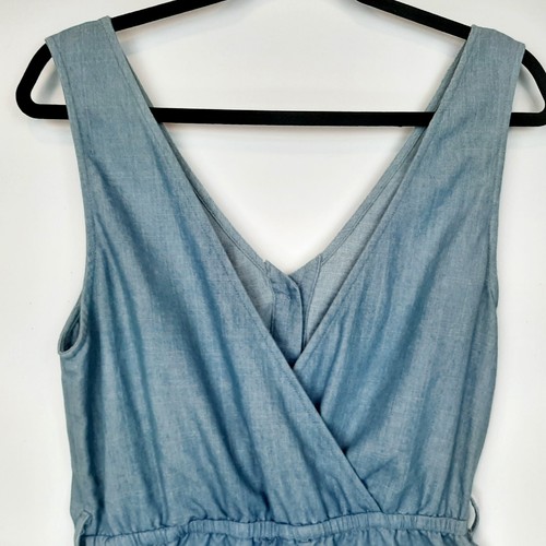 NWT Very J Women's Blue Chambray Romper Shorts Waist Tie Button-Down Size Small - Bild 12 von 18